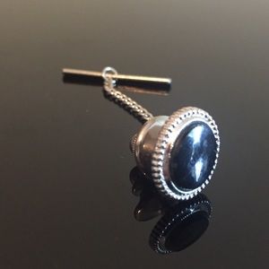 Silver , Onyx Vintage Tie Pin, Art Deco Design